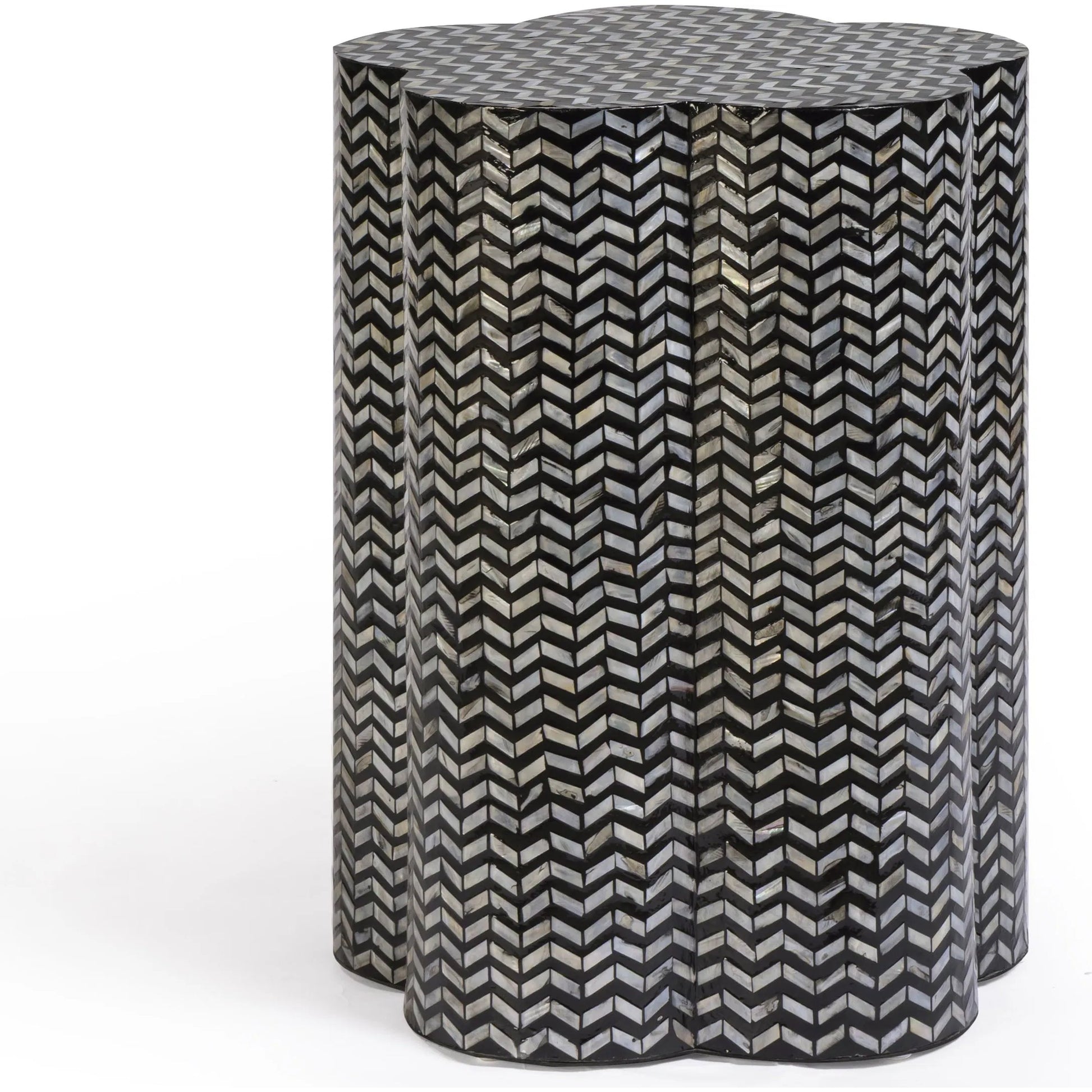 Truffle Mother of Pearl Side Table by TOV Furniture in black. Made from mdf, shell in a unique style.