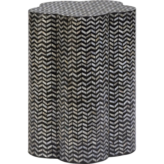 Truffle Mother of Pearl Side Table by TOV Furniture in black. Made from mdf, shell in a unique style.