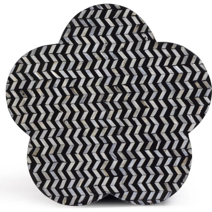Truffle Mother of Pearl Side Table by TOV Furniture in black. Made from mdf, shell in a unique style.