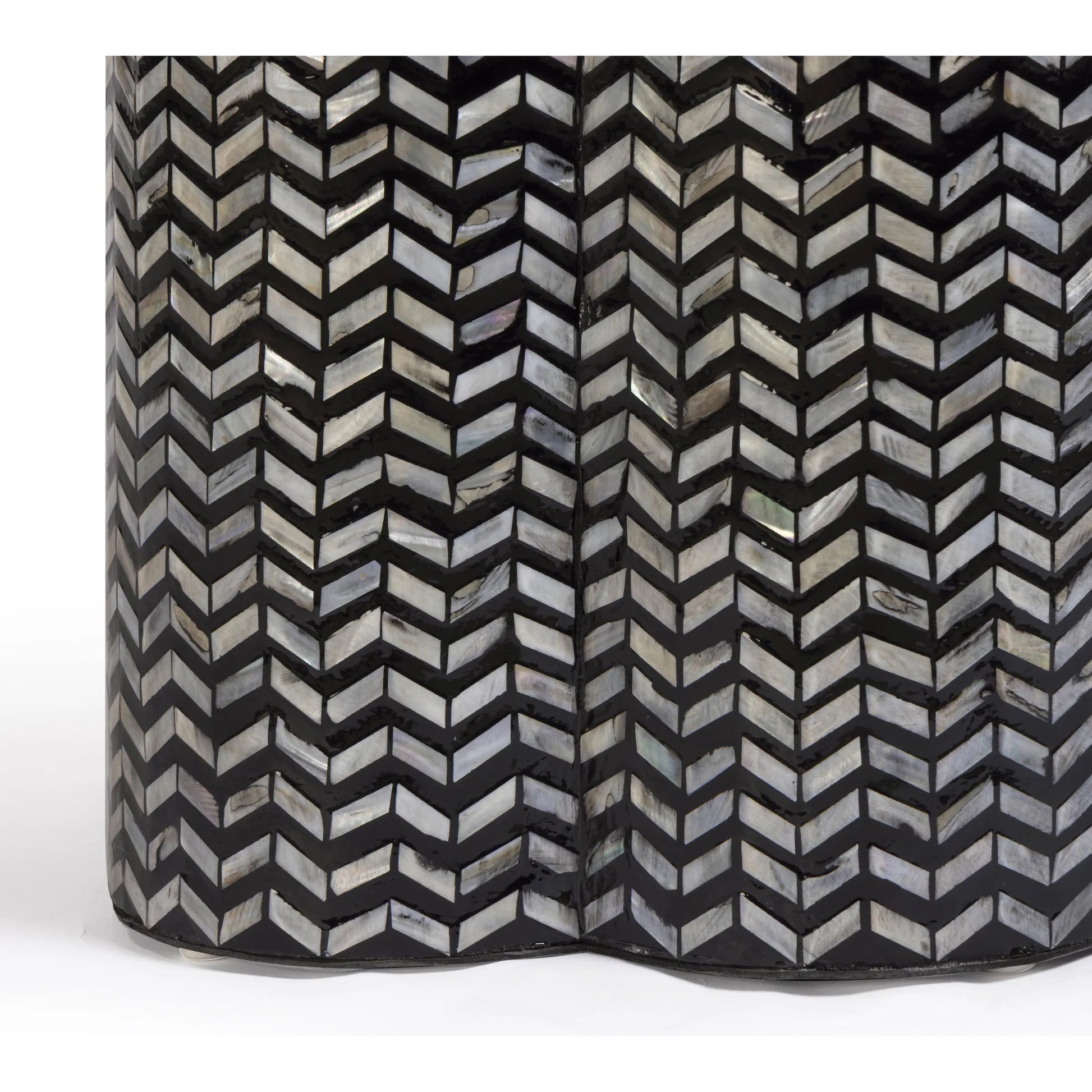 Truffle Mother of Pearl Side Table by TOV Furniture in black. Made from mdf, shell in a unique style.