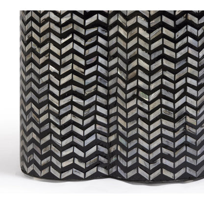 Truffle Mother of Pearl Side Table by TOV Furniture in black. Made from mdf, shell in a unique style.