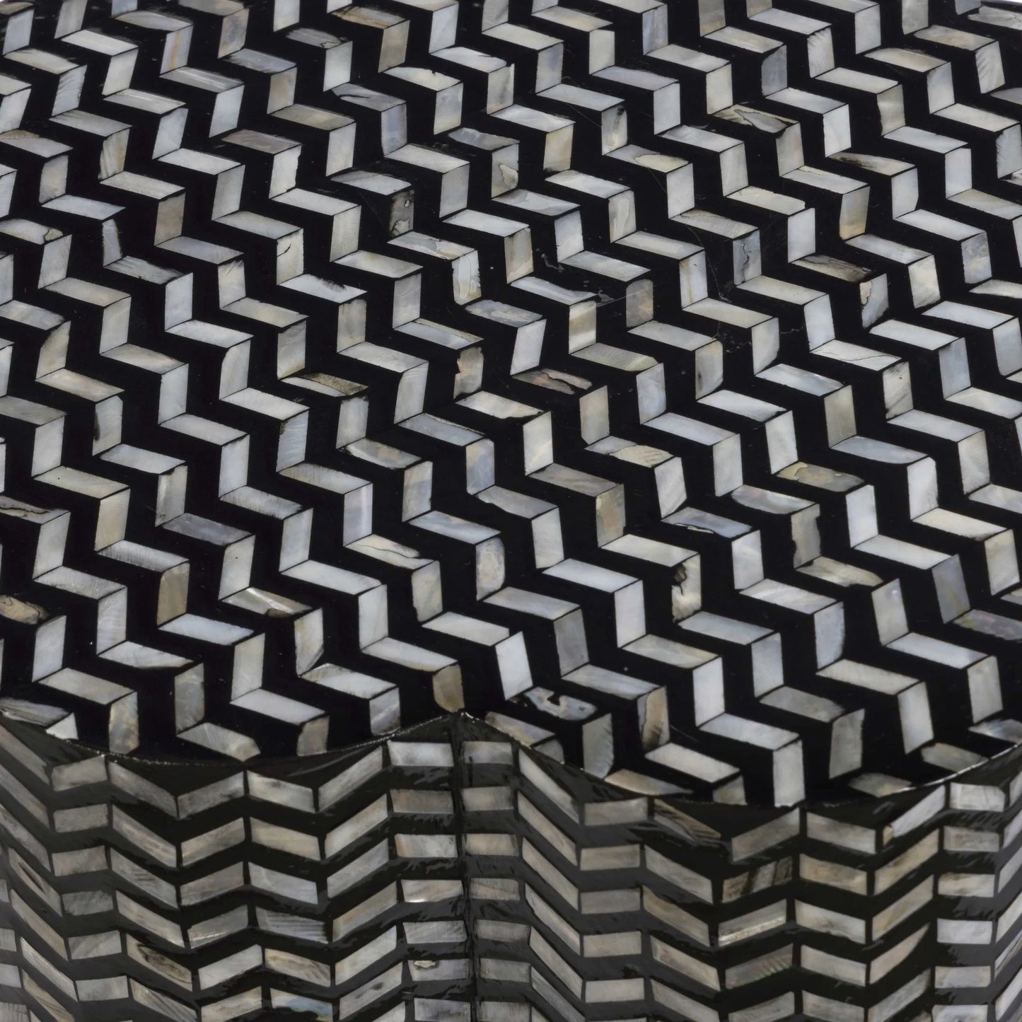 004 SI-2527463 | Closeup | Truffle Mother of Pearl Side Table by TOV Furniture in black. Made from mdf, shell in a unique style.