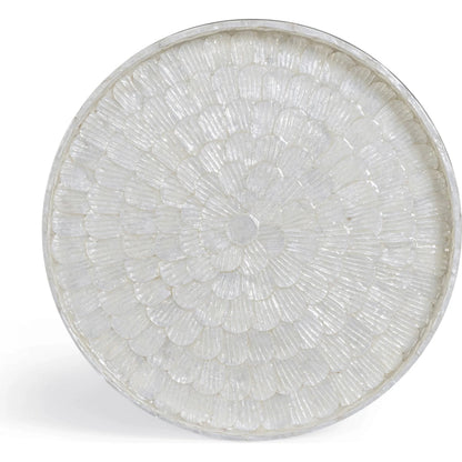 Coast White Seashell Round Side Table by TOV Furniture in pearl. Made from mdf, shell in a unique style.