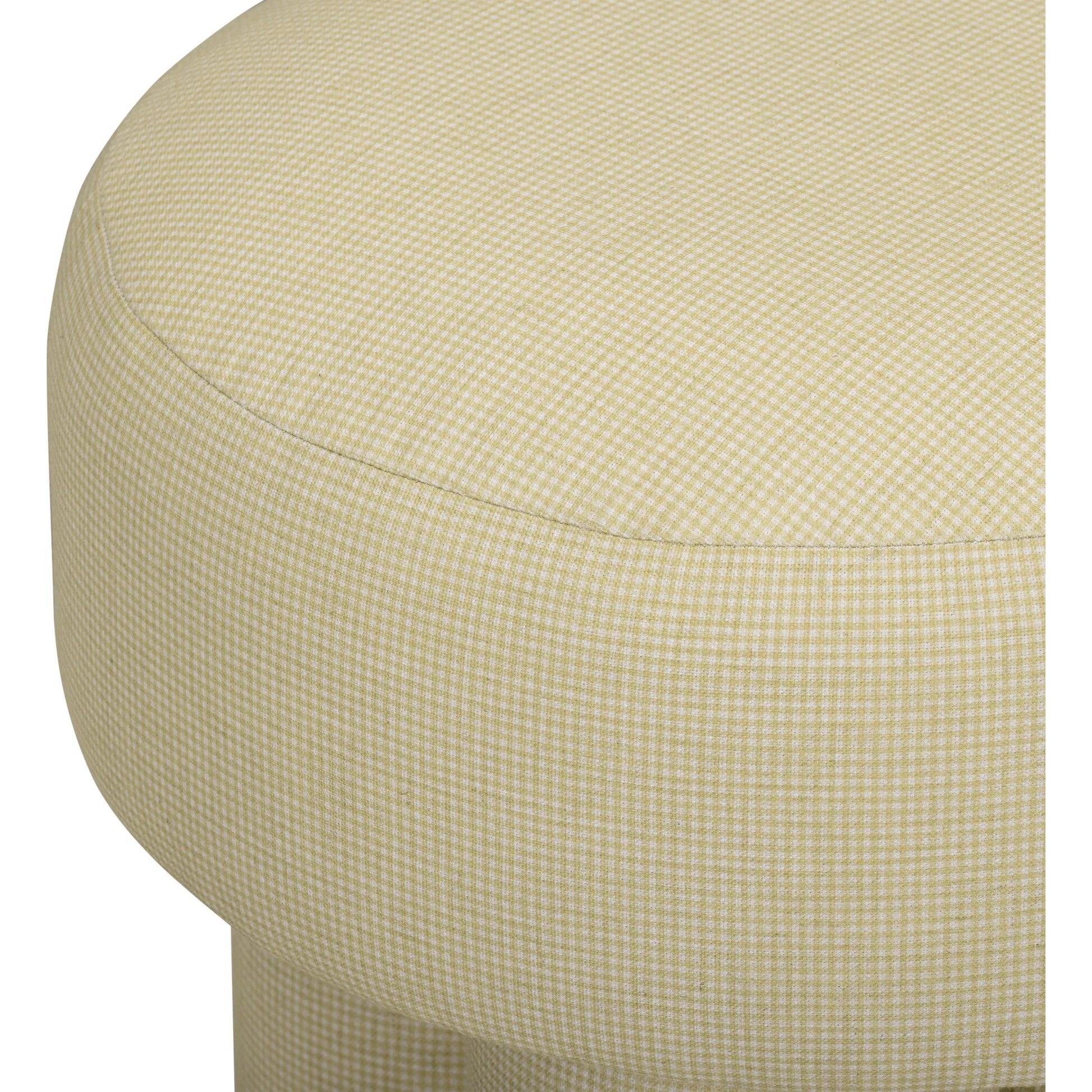 Masha Yellow Homespun Plaid Performance Linen Accent Stool by TOV Furniture in yellow plaid. Made from fabric, plywood in a unique style.