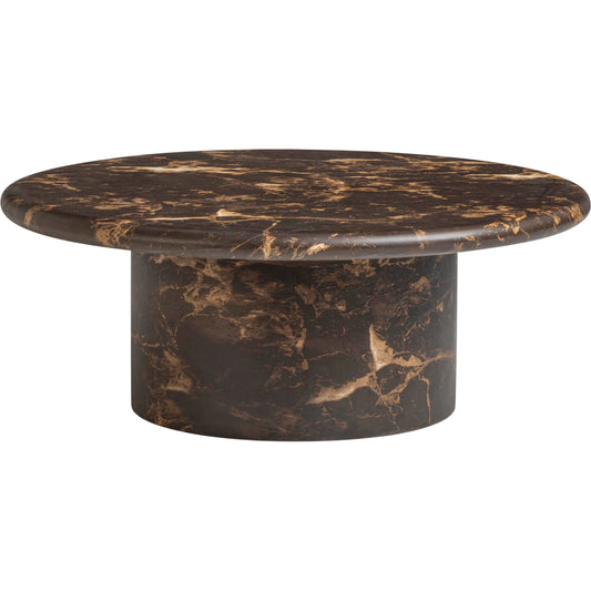 Byron Faux Marble Indoor/Outdoor Round Coffee Table by TOV Furniture in dark brown. Made from concrete in a eclectic & global style.