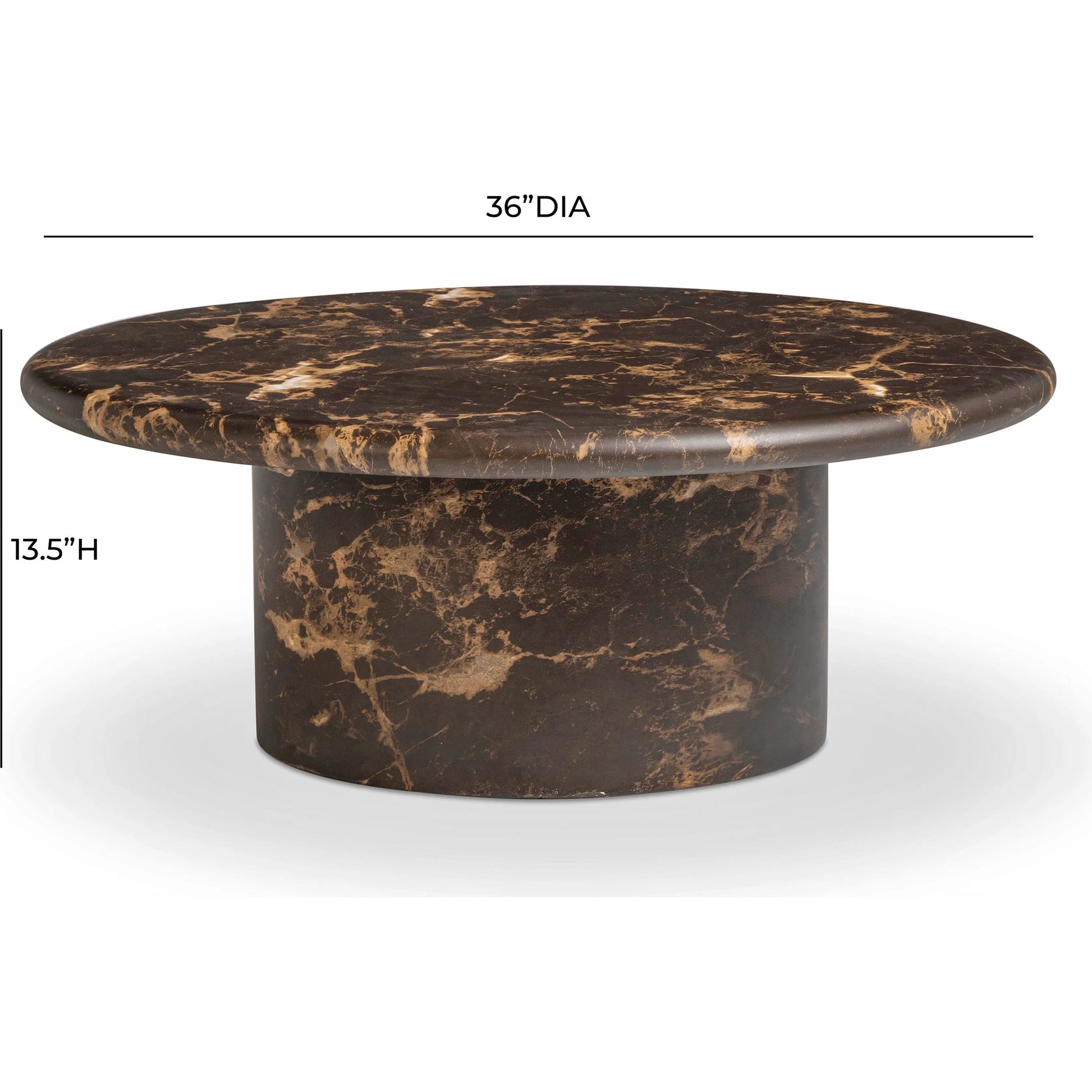 Byron Faux Marble Indoor/Outdoor Round Coffee Table by TOV Furniture in dark brown. Made from concrete in a eclectic & global style.