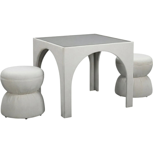 Tomlin Performance Chenille Game Table Two Ottomans Set by TOV Furniture. Made from unique in a unique style.