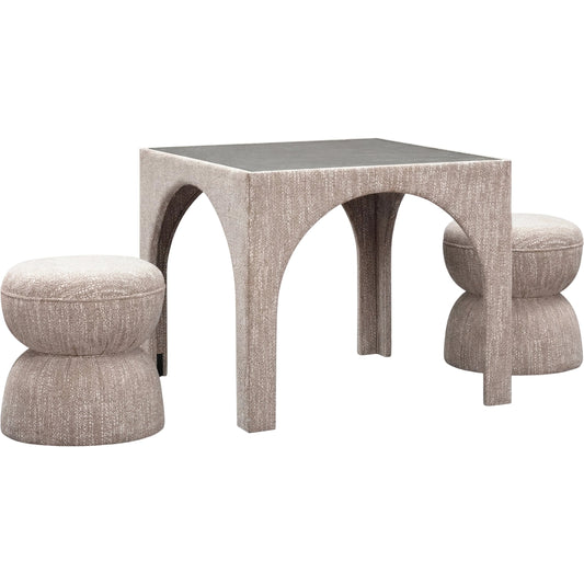 Tomlin Performance Game Table Two Ottomans Set by TOV Furniture. Made from chenille, glass, mdf, plywood in a unique style.