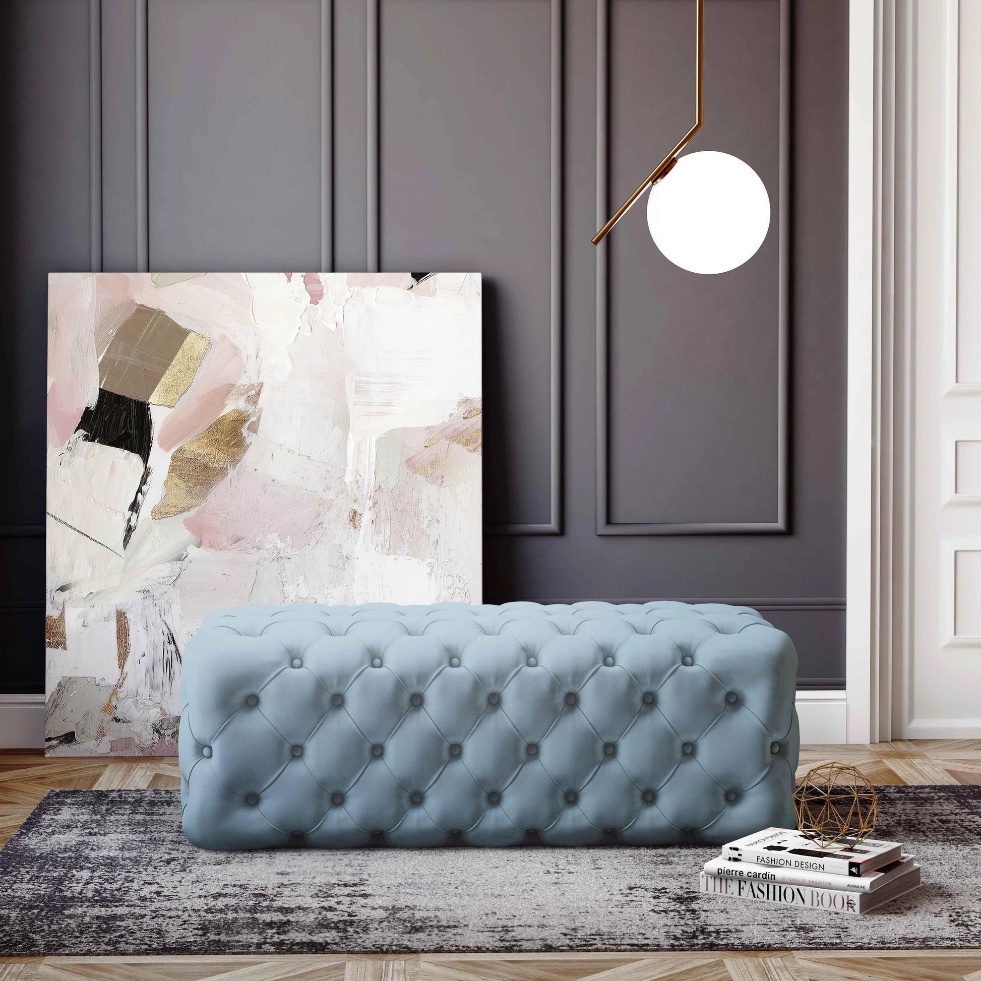 Kaylee Ottoman by TOV Furniture. Made from velvet in a modern style.
