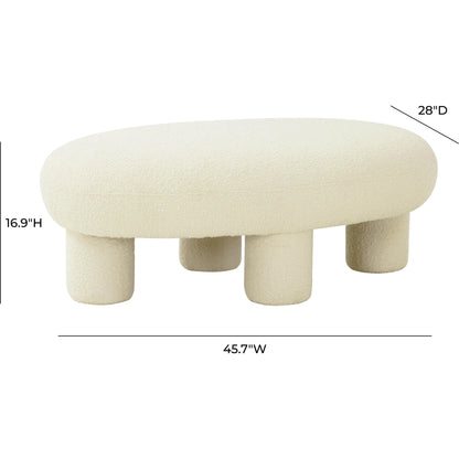 Discus Boucle Ottoman by TOV Furniture in cream. Made from boucle polyester in a modern style.