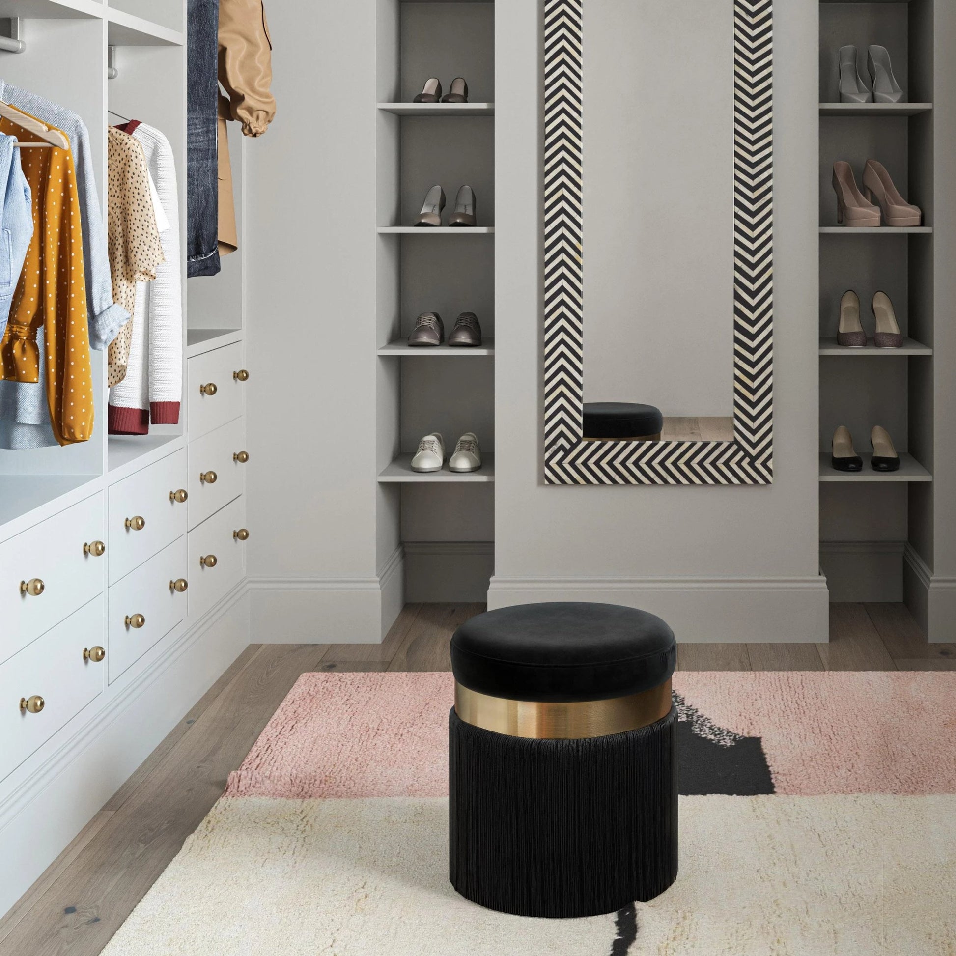 Melody Tasseled Ottoman by TOV Furniture. Made from velvet, mdf in a transitional style.