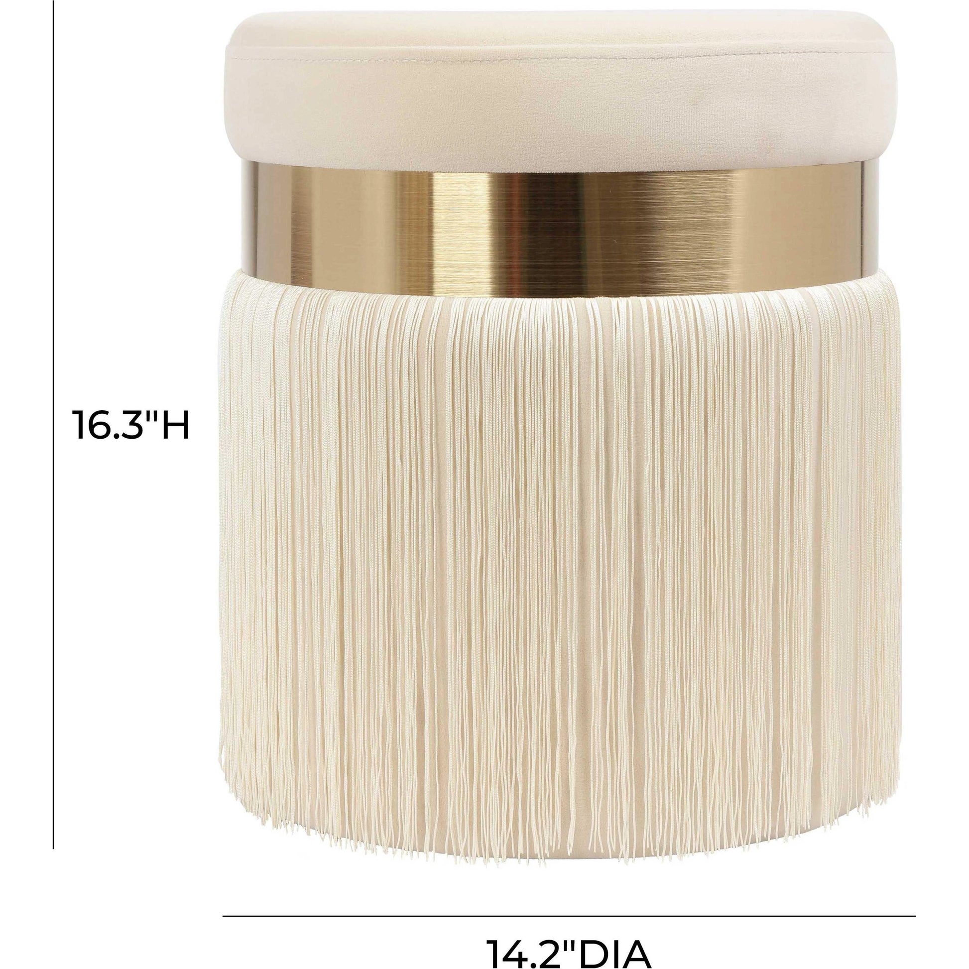 Melody Tasseled Ottoman by TOV Furniture. Made from velvet, mdf in a transitional style.