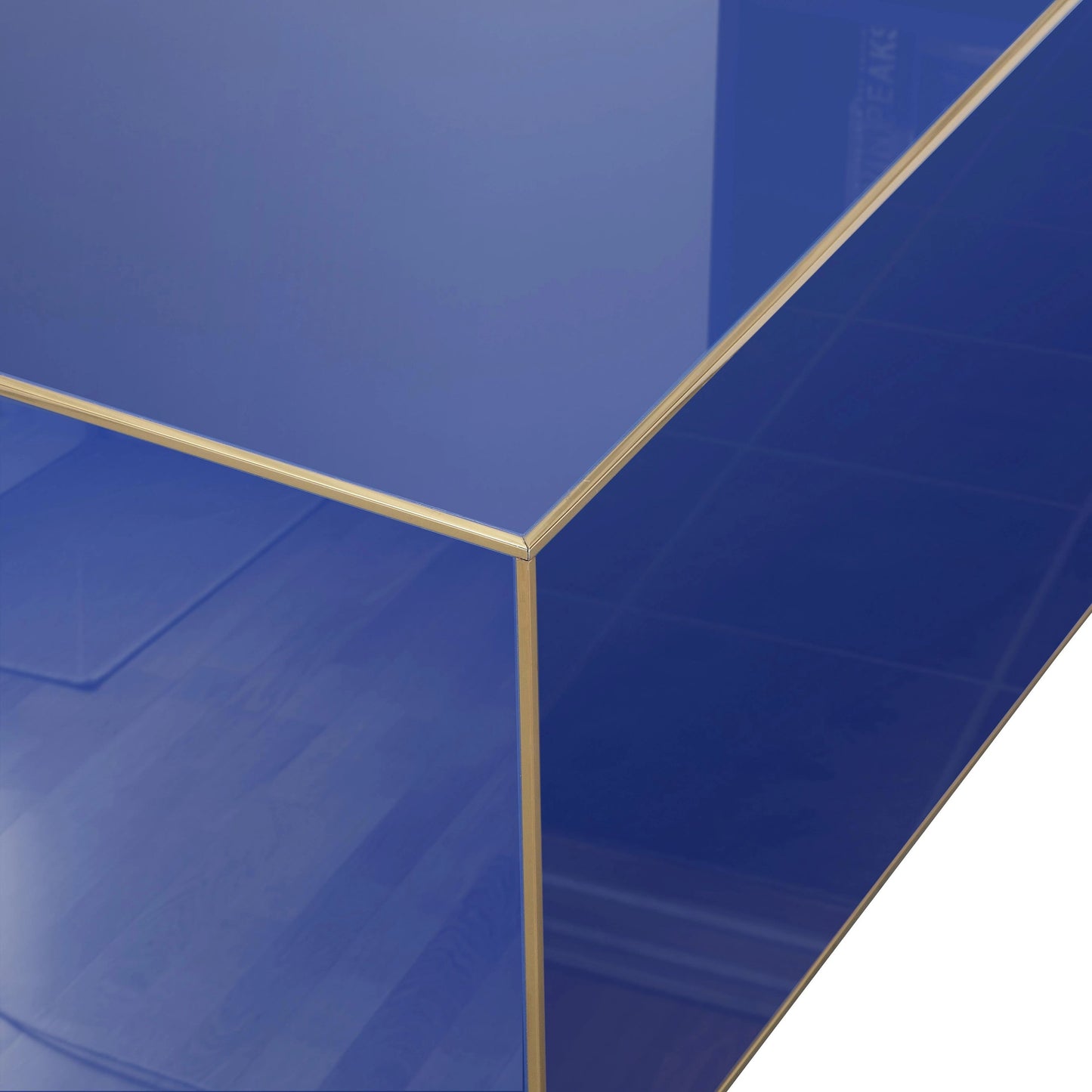 008 SI-1984404 | Closeup | Havana Coffee Table by TOV Furniture in blue. Made from glass, mdf, stainless steel in a modern style.