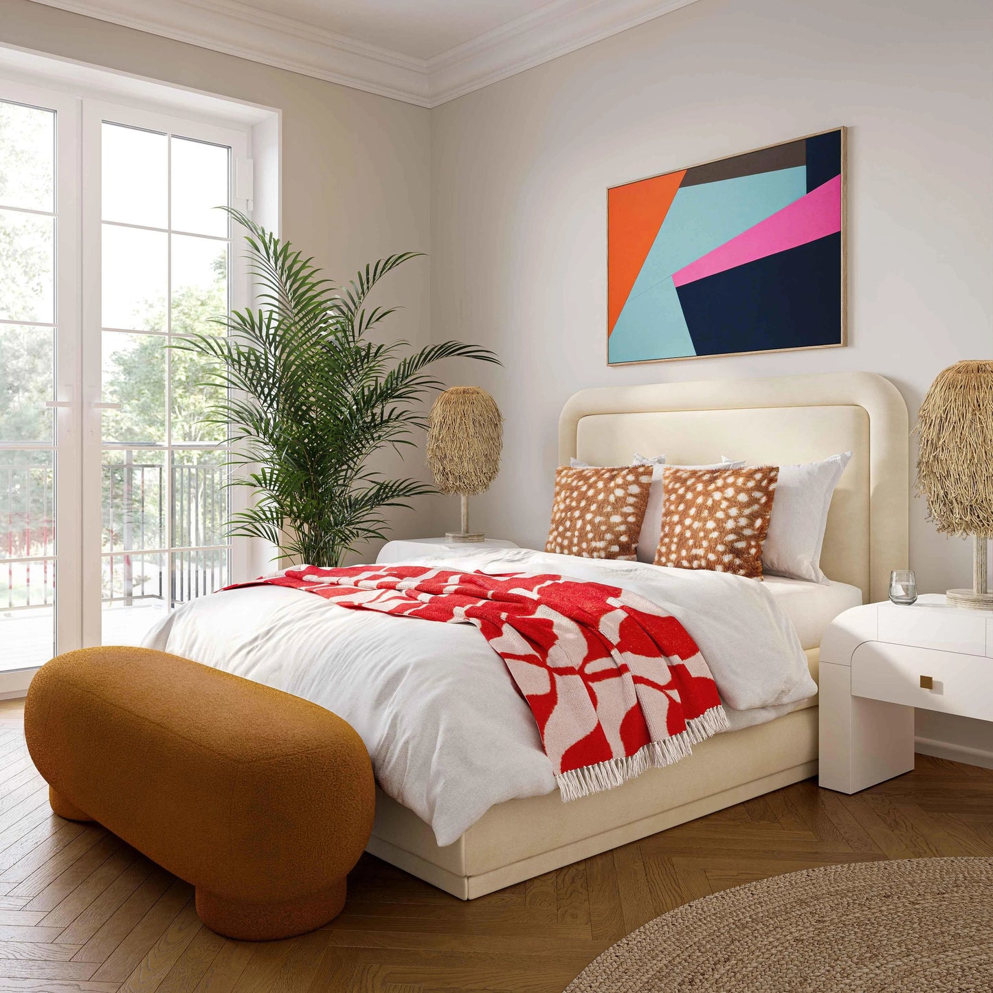 007 SI-1984410 | Lifestyle | Mara Vegan Shearling Ottoman by TOV Furniture in brown. Made from faux shearling, wood in a modern style.