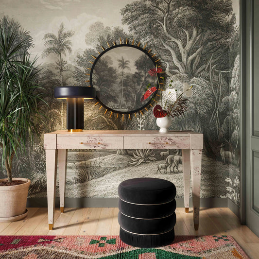 Lakka Velvet Ottoman by TOV Furniture. Made from mdf, vegan leather, velvet in a modern style.