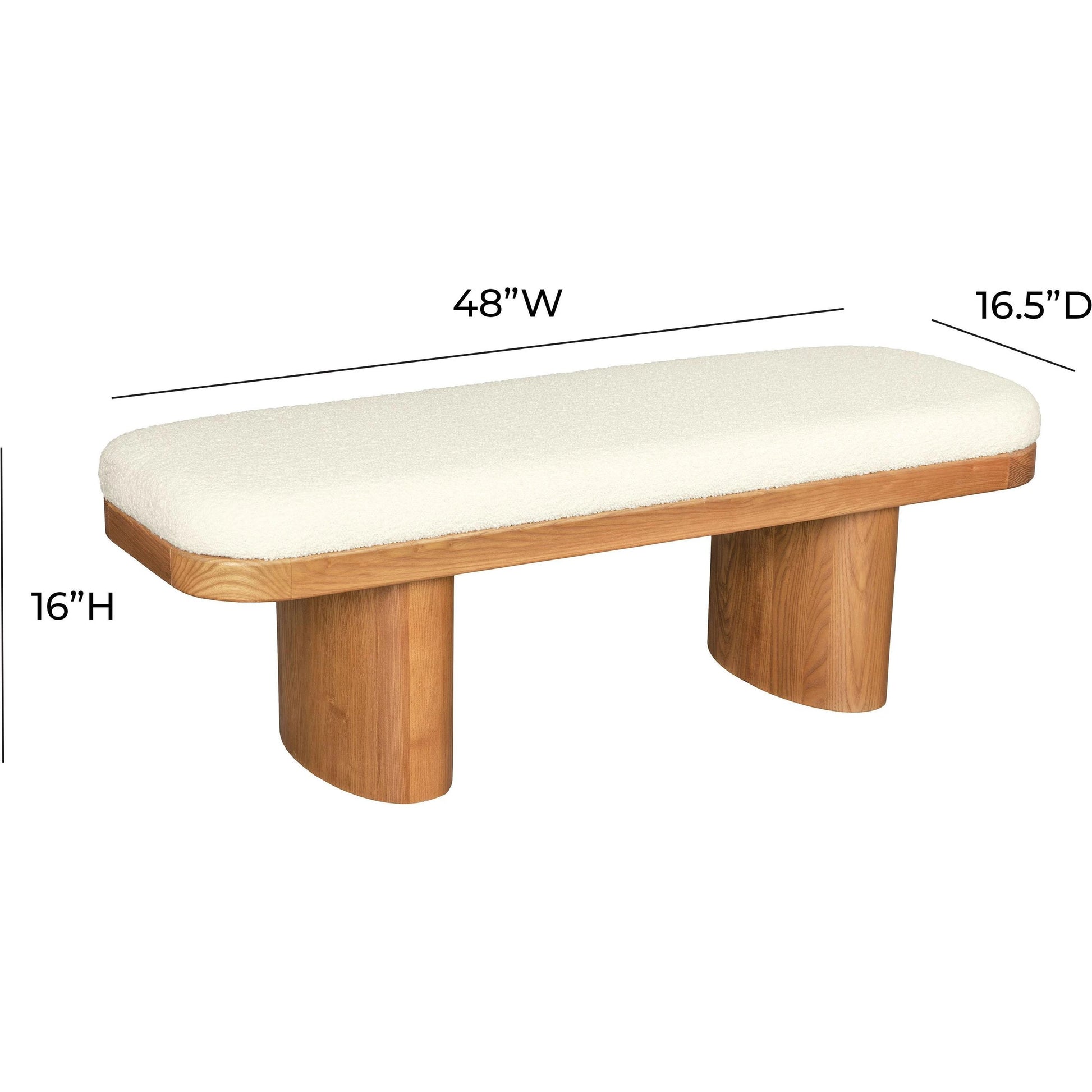 Ollie Boucle Bench by TOV Furniture in natural ash, white. Made from ash wood, boucle polyester in a modern style.