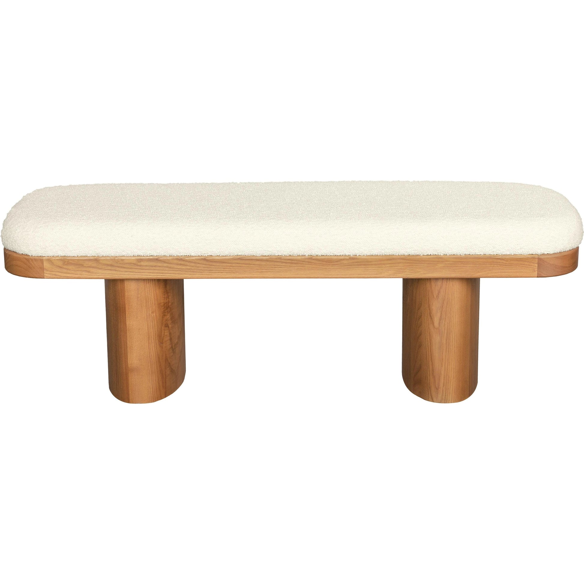 Ollie Boucle Bench by TOV Furniture in natural ash, white. Made from ash wood, boucle polyester in a modern style.