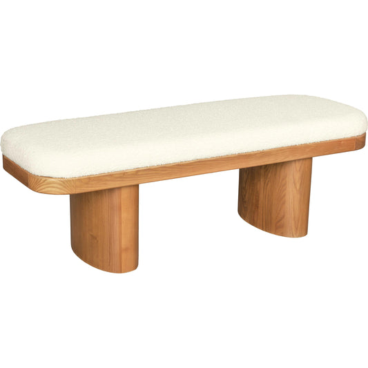 Ollie Boucle Bench by TOV Furniture in natural ash, white. Made from ash wood, boucle polyester in a modern style.