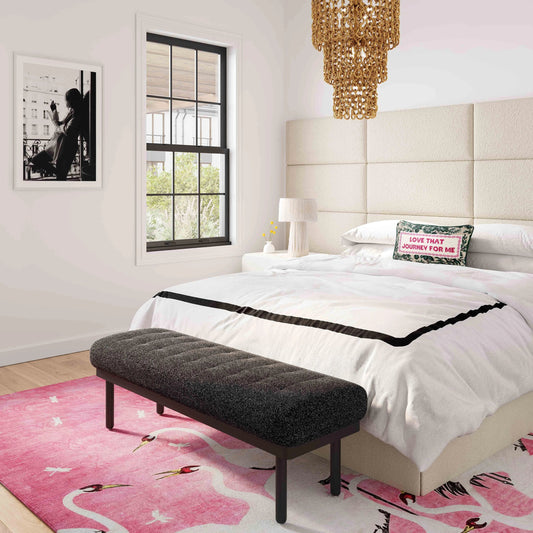 Olivia Boucle Bench by TOV Furniture. Made from boucle, iron, wood in a modern style.