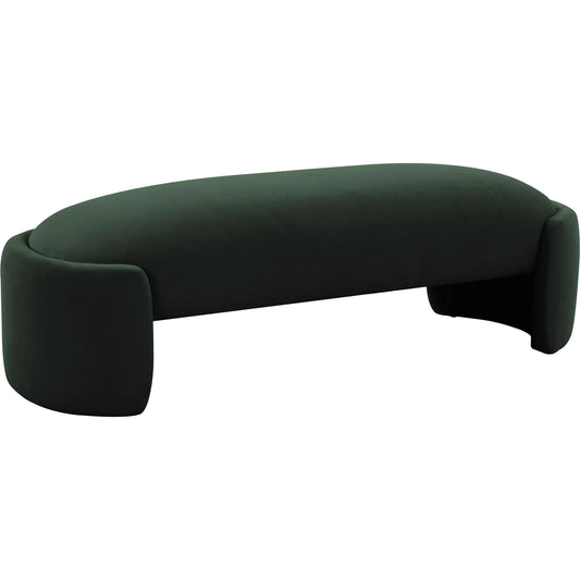 Toledo Velvet Bench by TOV Furniture in forest green. Made from velvet, wood in a modern style.