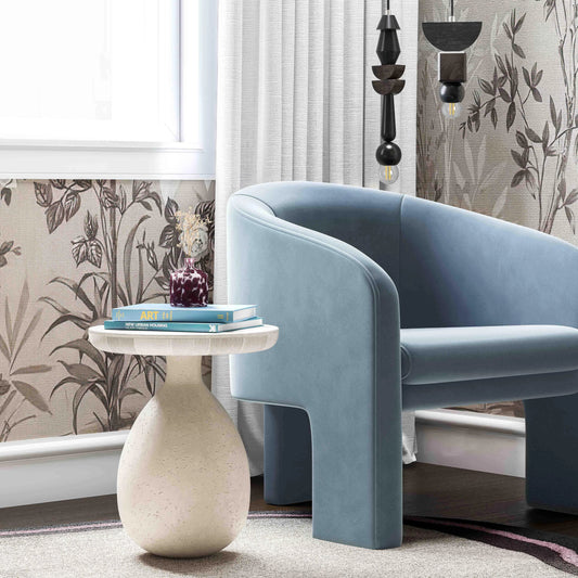 Gina Travertine Side Table by TOV Furniture in cream. Made from marble, resin in a modern style.