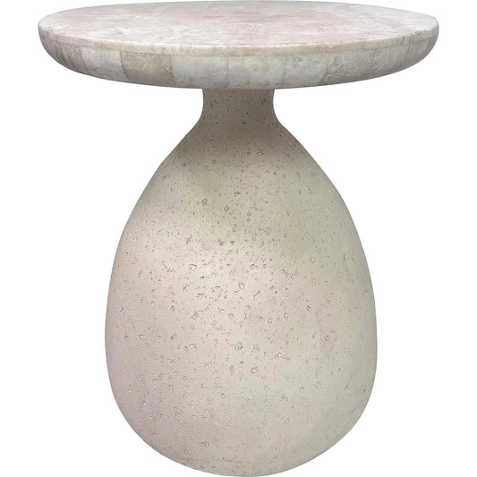 Gina Travertine Side Table by TOV Furniture in cream. Made from marble, resin in a modern style.