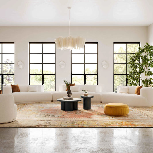 Fickle Boucle Swivel Ottoman by TOV Furniture in cream. Made from boucle, wood in a modern style.