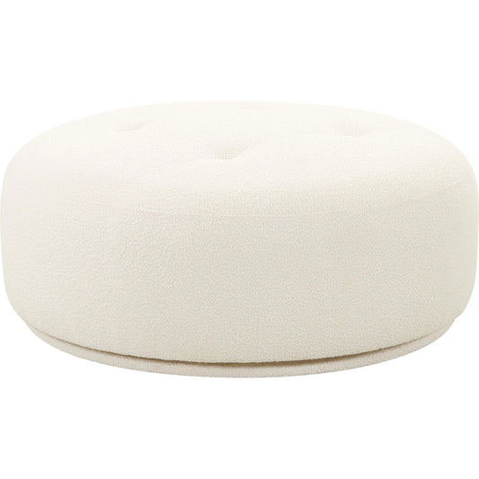 Fickle Boucle Swivel Ottoman by TOV Furniture in cream. Made from boucle, wood in a modern style.