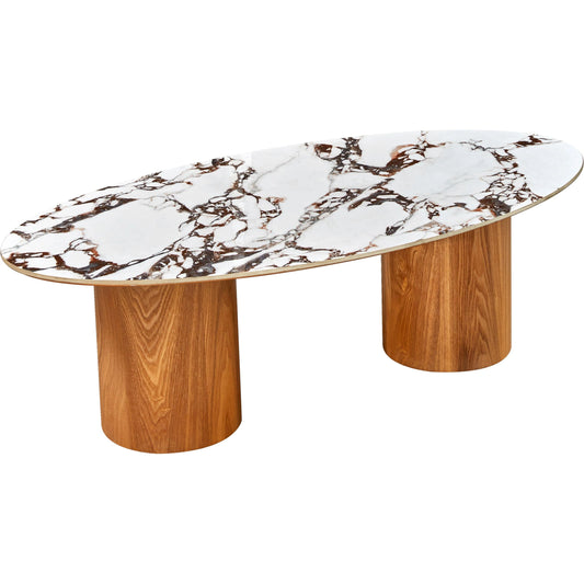 Tamara Oval Coffee Table by TOV Furniture in natural ash, white marble. Made from ash veneer, ceramic, mdf in a modern style.