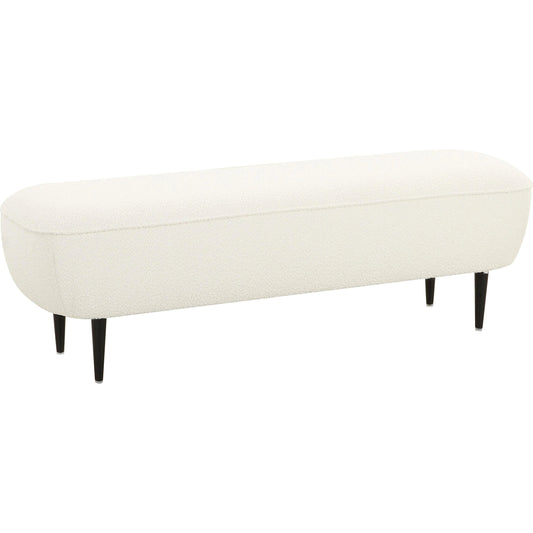 Denise Boucle Bench by TOV Furniture in cream. Made from boucle, iron, wood in a modern style.
