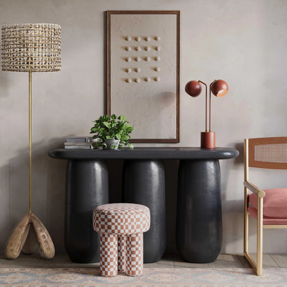 Claire Checkered Boucle Stool by TOV Furniture in brown. Made from boucle, mdf in a modern style.