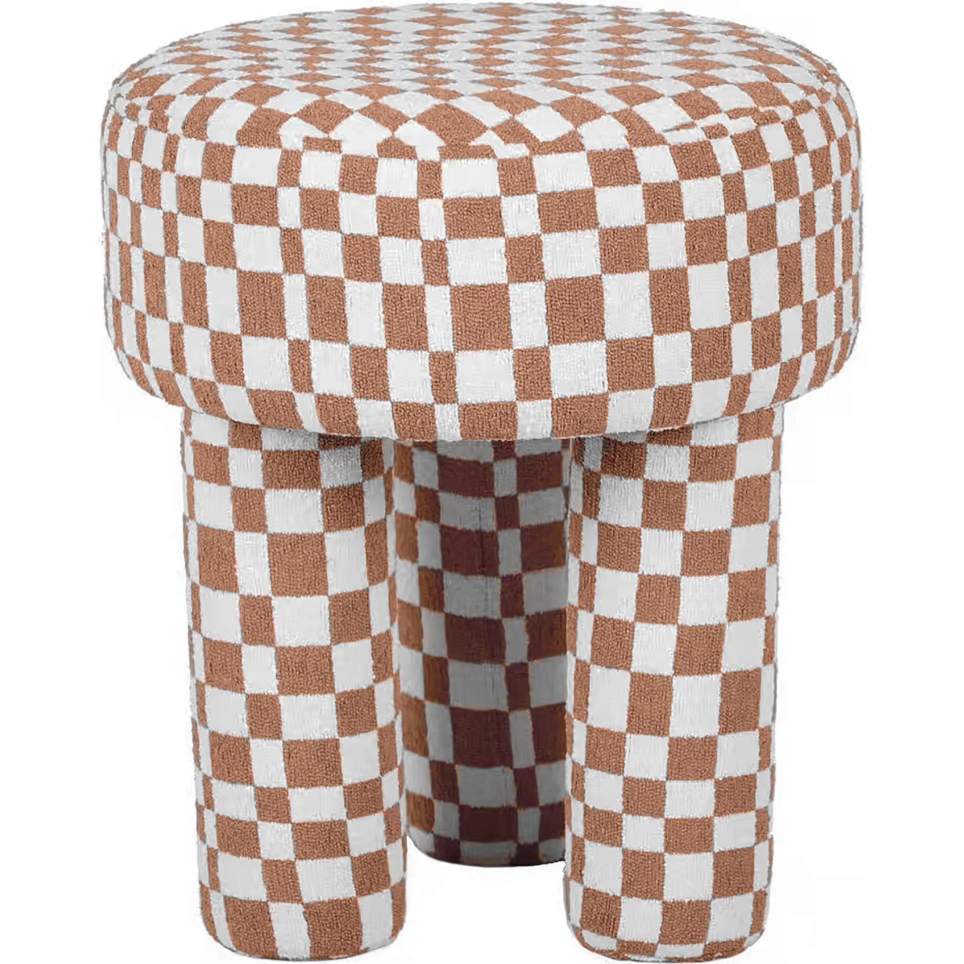 Claire Checkered Boucle Stool by TOV Furniture in brown. Made from boucle, mdf in a modern style.