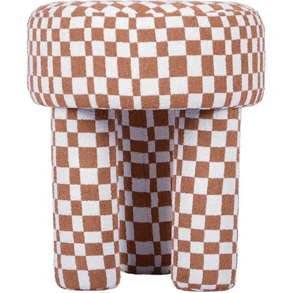 Claire Checkered Boucle Stool by TOV Furniture in brown. Made from boucle, mdf in a modern style.