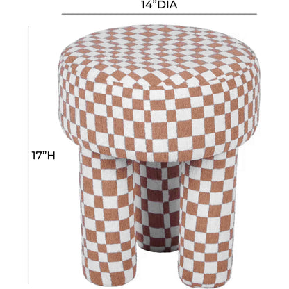Claire Checkered Boucle Stool by TOV Furniture in brown. Made from boucle, mdf in a modern style.