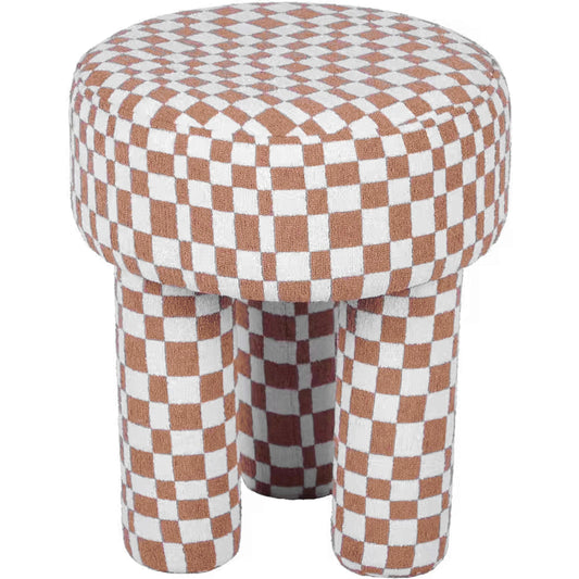 Claire Checkered Boucle Stool by TOV Furniture in brown. Made from boucle, mdf in a modern style.