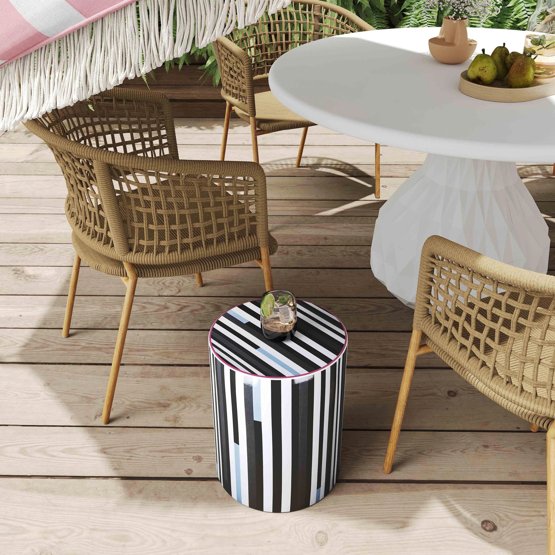 Taurus Ceramic Stool by TOV Furniture in black, white. Made from ceramic in a modern style.