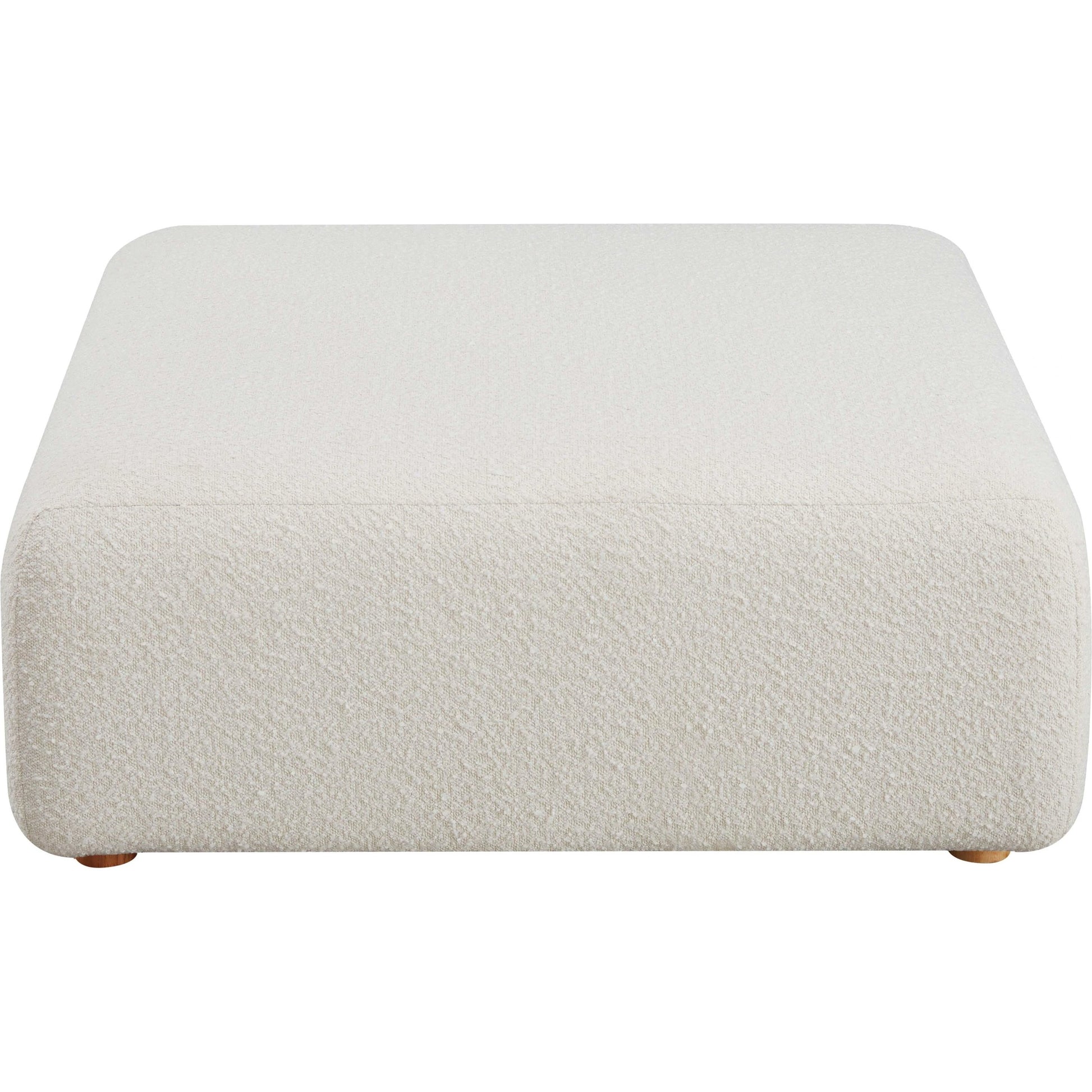 Hangover Boucle Ottoman by TOV Furniture in cream. Made from boucle, wood in a modern style.