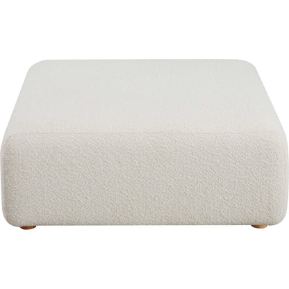 Hangover Boucle Ottoman by TOV Furniture in cream. Made from boucle, wood in a modern style.