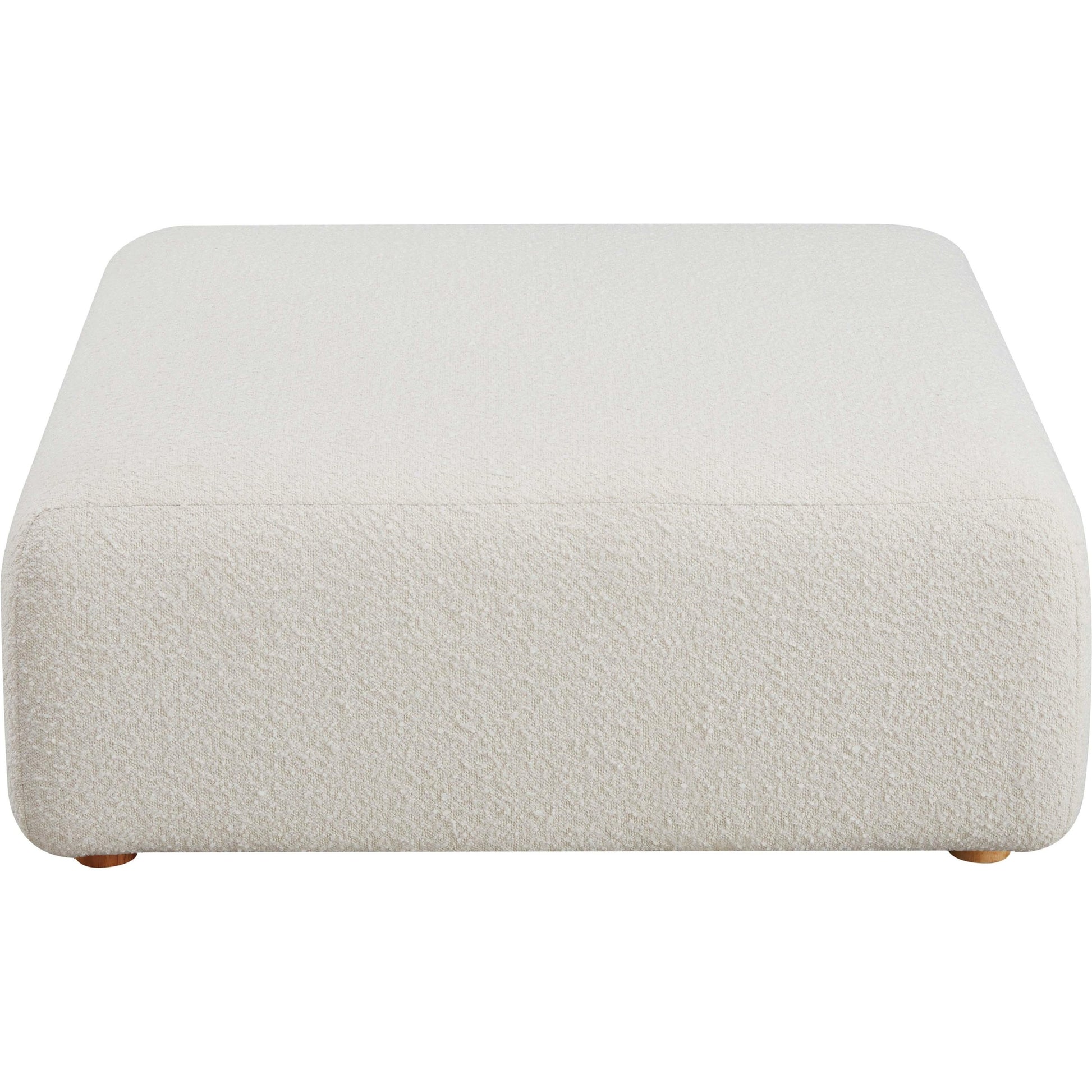 Hangover Boucle Ottoman by TOV Furniture in cream. Made from boucle, wood in a modern style.