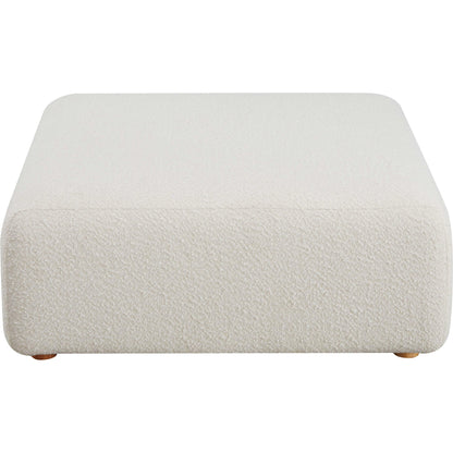 Hangover Boucle Ottoman by TOV Furniture in cream. Made from boucle, wood in a modern style.