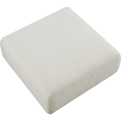 Hangover Boucle Ottoman by TOV Furniture in cream. Made from boucle, wood in a modern style.