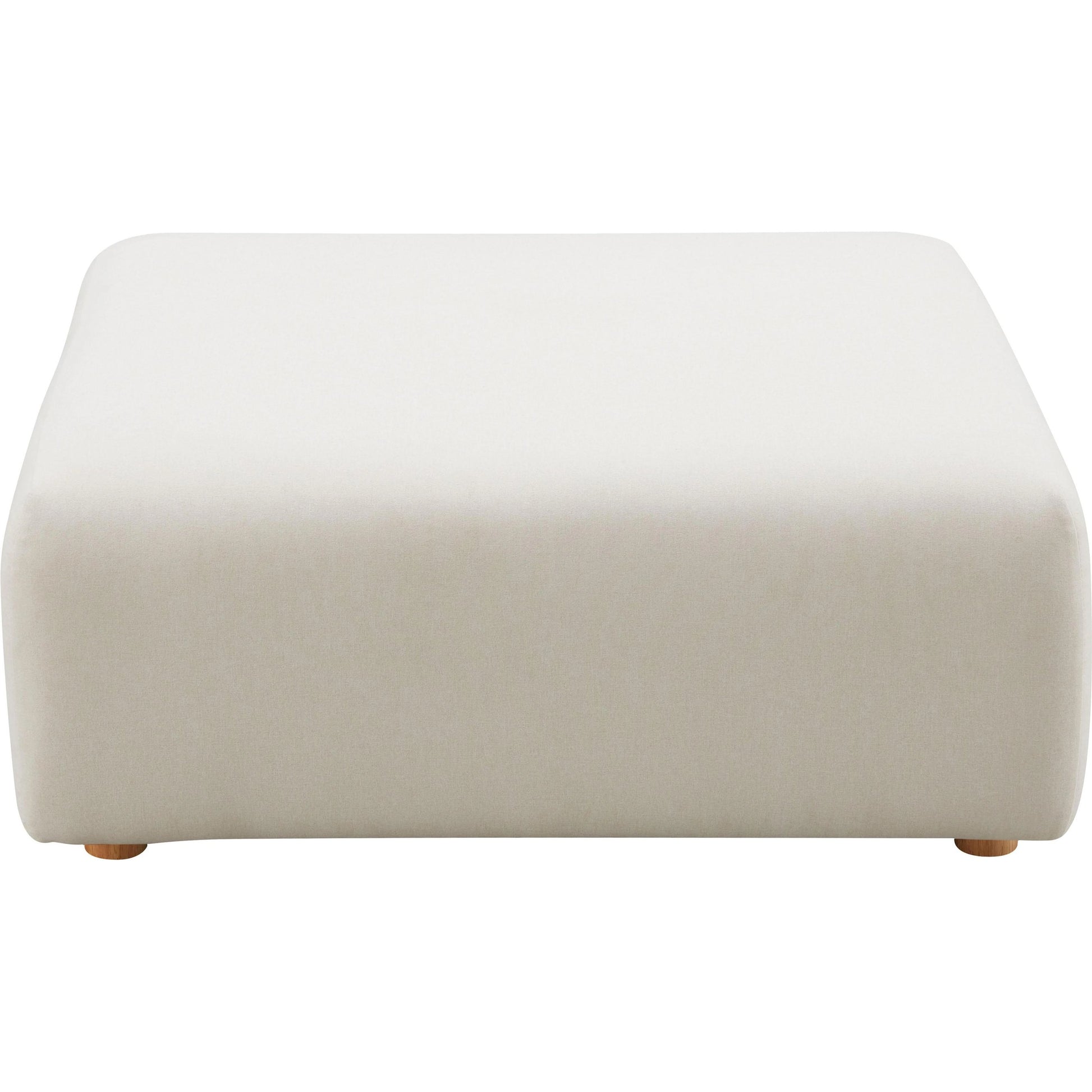 Hangover Linen Ottoman by TOV Furniture in cream. Made from linen, wood in a modern style.