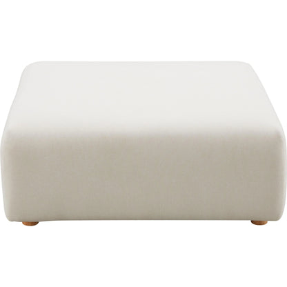 Hangover Linen Ottoman by TOV Furniture in cream. Made from linen, wood in a modern style.