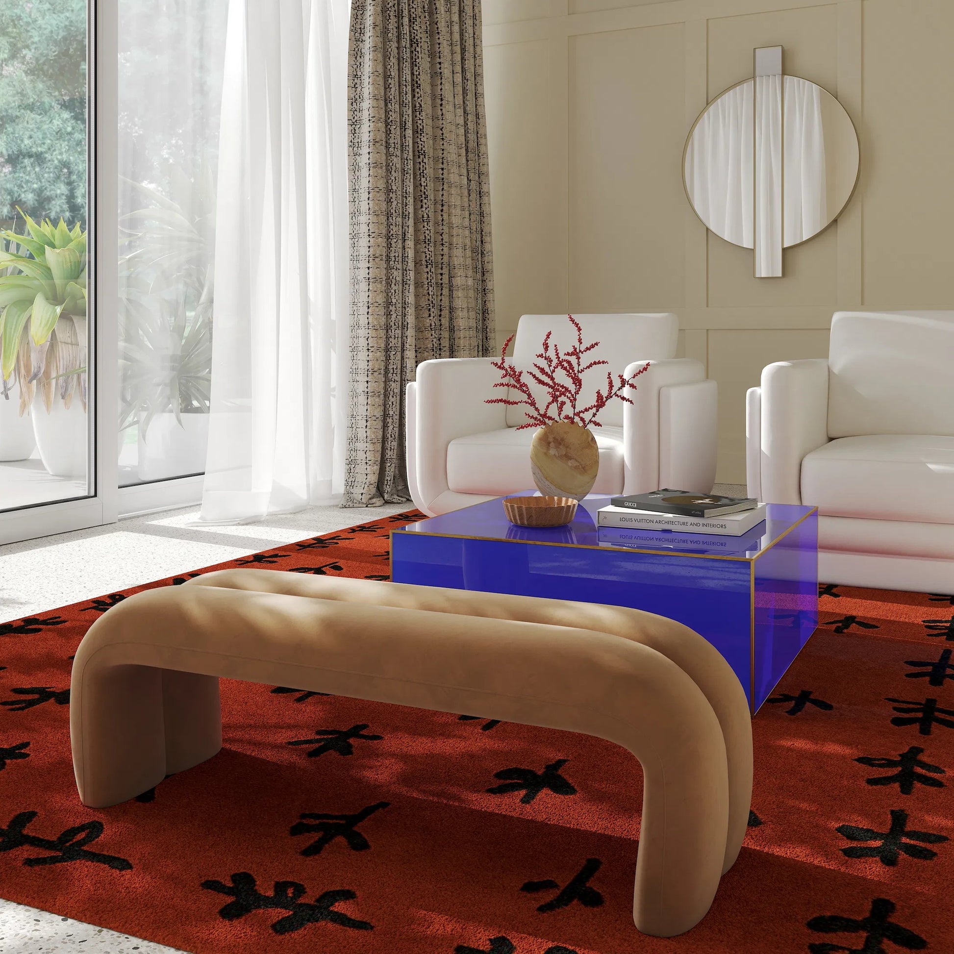 Leigh Velvet Channeled Bench by TOV Furniture. Made from velvet, wood in a modern style.