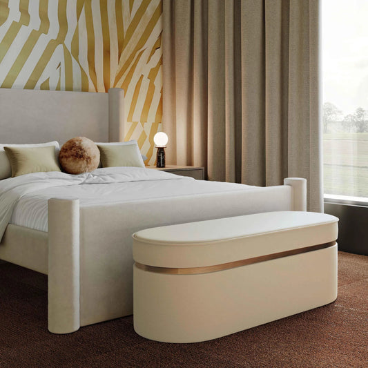 Pomp Velvet Bench by TOV Furniture. Made from plywood, stainless steel, velvet, wood in a transitional style.
