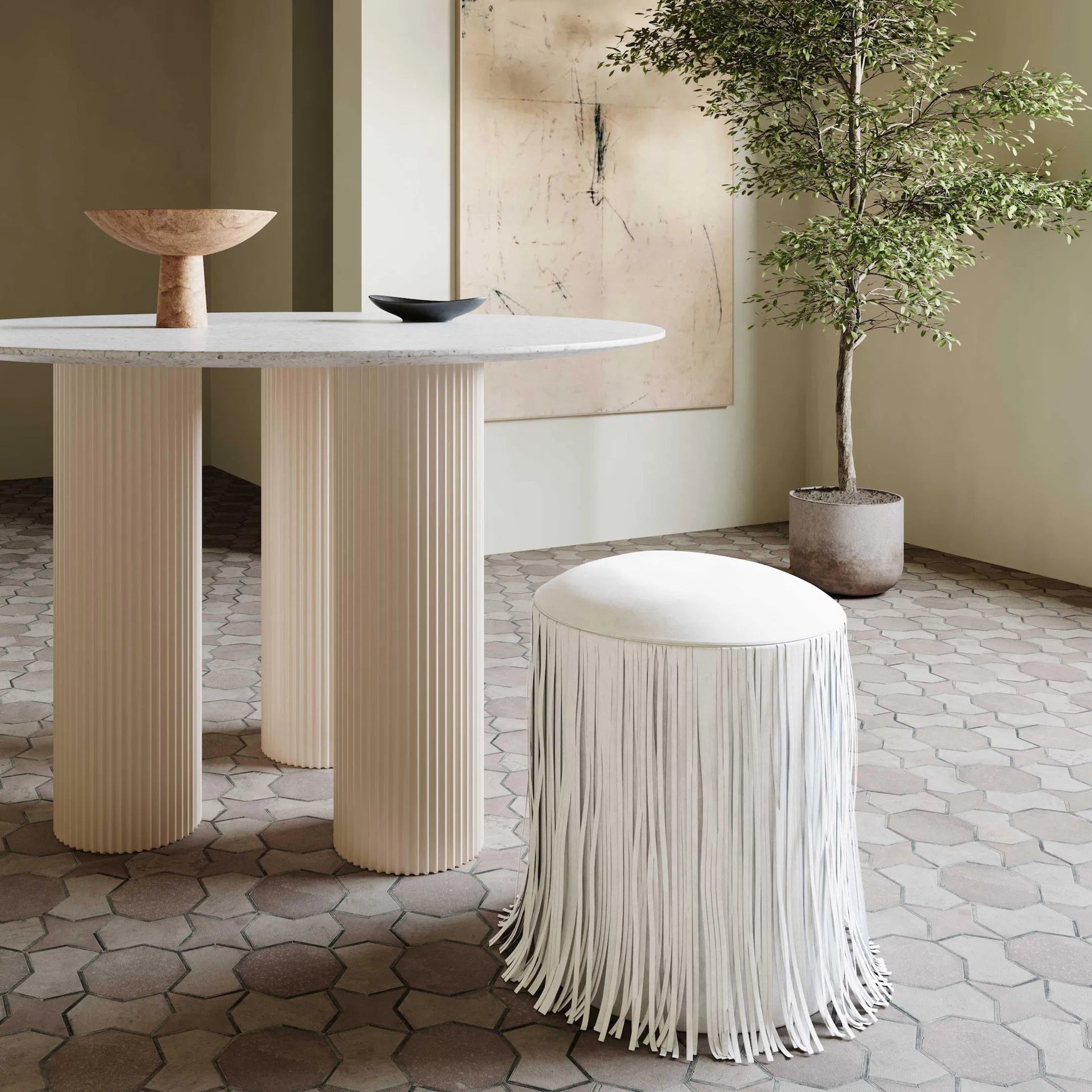 Shag Me Performance Vegan Leather Ottoman by TOV Furniture. Made from unique in a transitional style.