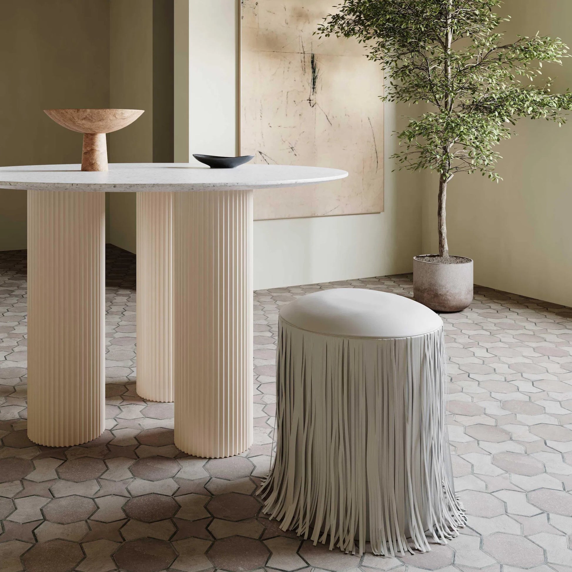 Shag Me Performance Vegan Leather Ottoman by TOV Furniture. Made from unique in a transitional style.