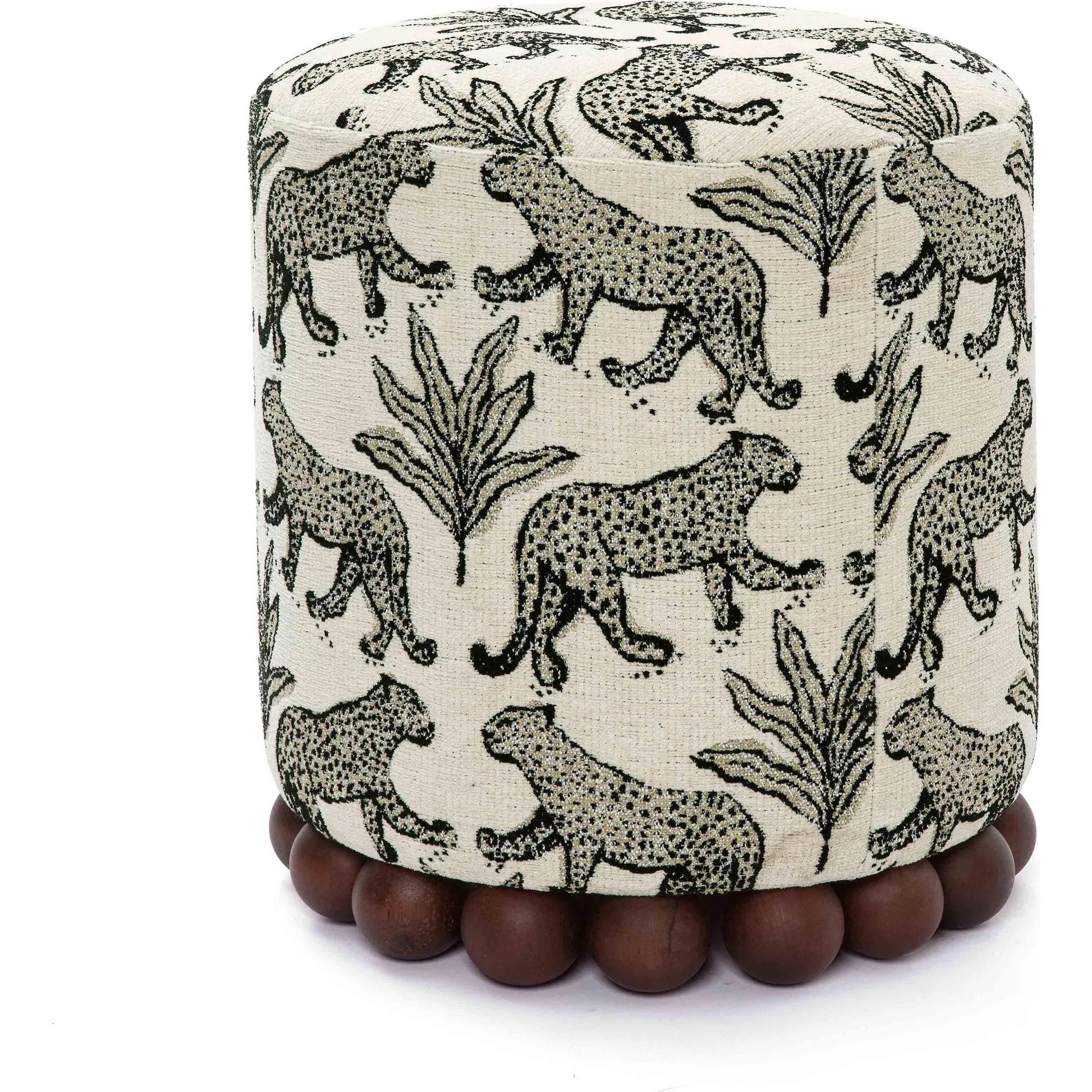 Dex Leopard Jacquard Ottoman by TOV Furniture. Made from fabric, plywood, wood in a unique style.