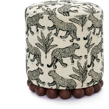 Dex Leopard Jacquard Ottoman by TOV Furniture. Made from fabric, plywood, wood in a unique style.