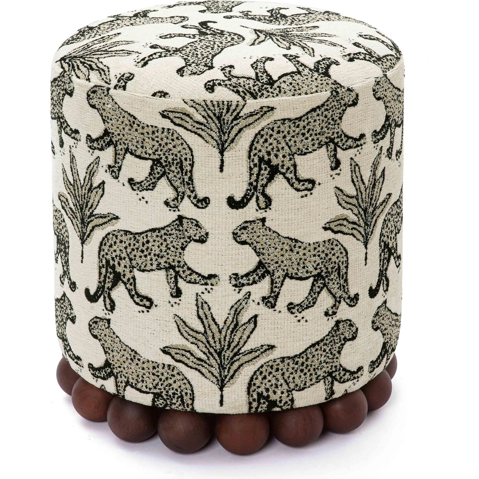 Dex Leopard Jacquard Ottoman by TOV Furniture. Made from fabric, plywood, wood in a unique style.